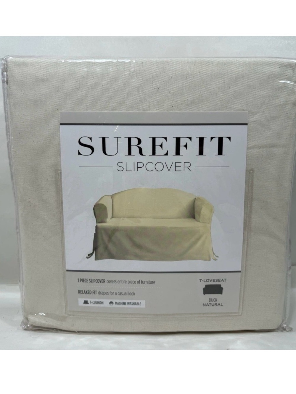 Sure Fit Natural Duck T Loveseat Slipcover in Natural protect relaxed washable